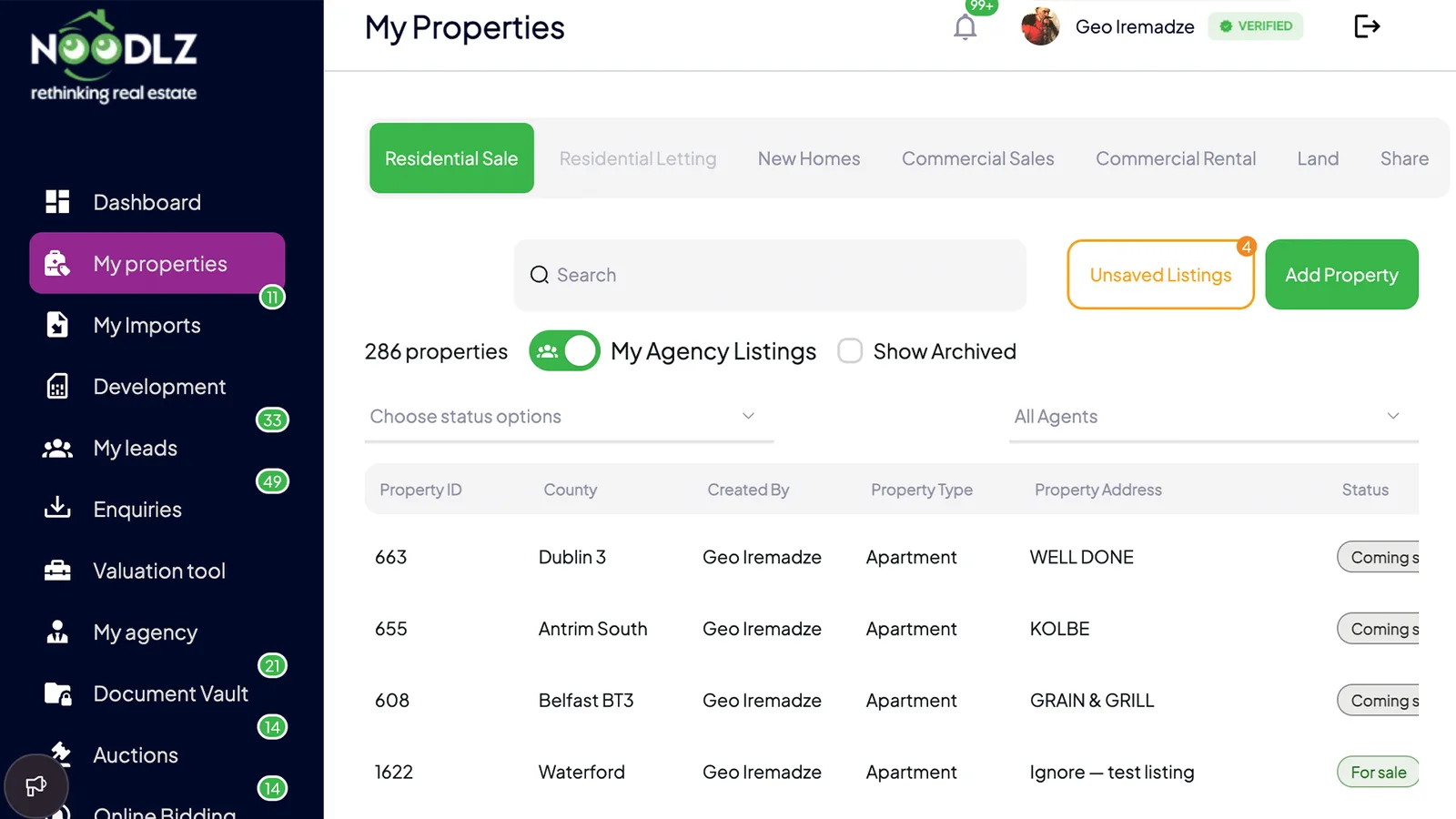 Noodlz property listing page with price, photo gallery and enquiry button
