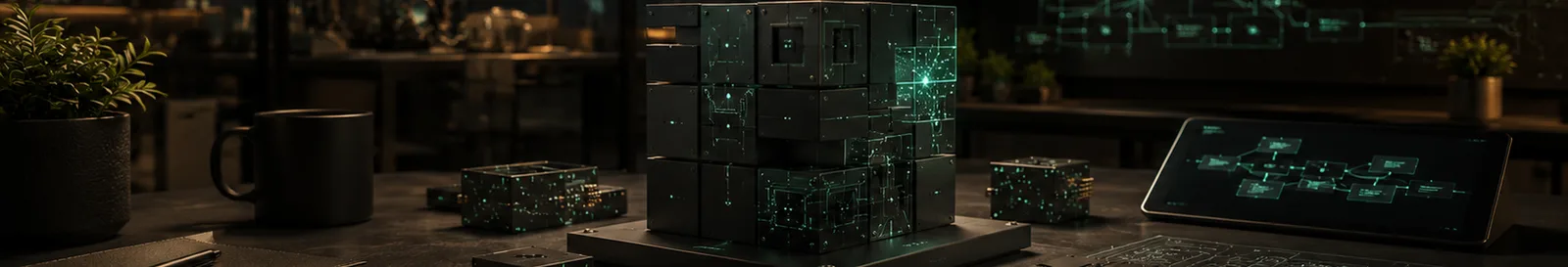 Model blocks and evaluation panels laid out on a desk during AI consulting services