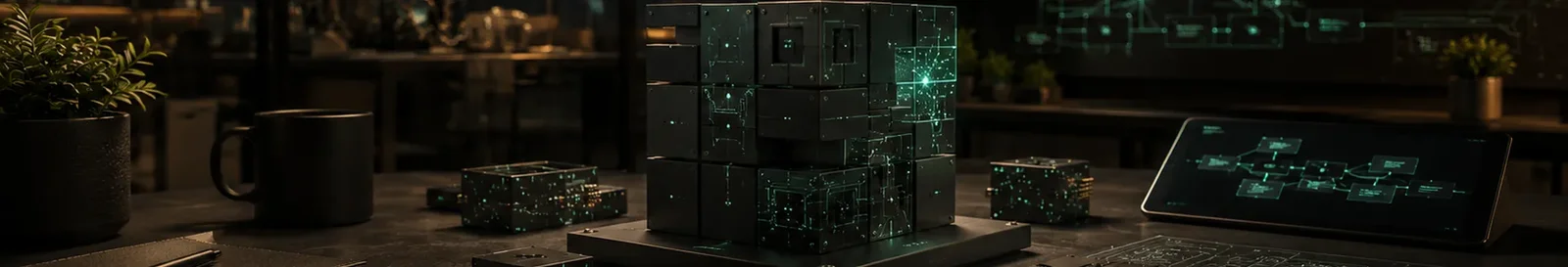 Model blocks and evaluation panels laid out on a desk during AI consulting services