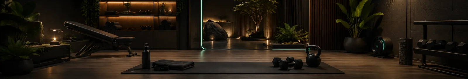Studio floor with a bench and weights, the setting for gym management software