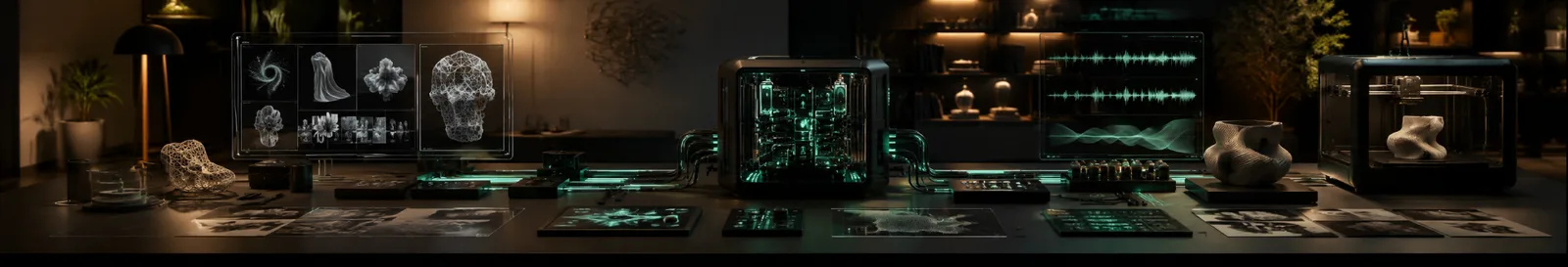 Screens producing images, audio and 3D outputs from generative AI development services