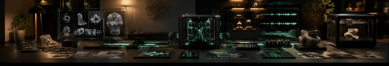 Screens producing images, audio and 3D outputs from generative AI development services