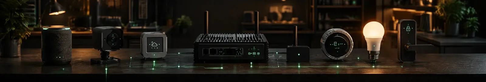Smart speaker, camera, gateway, thermostat and bulb connected by an IoT development company