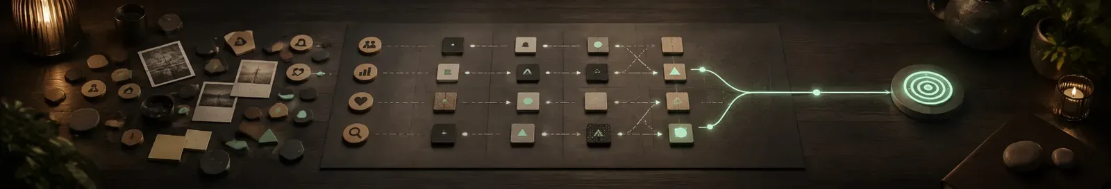 Roadmap tiles converging on a single target, the shape of product strategy consulting