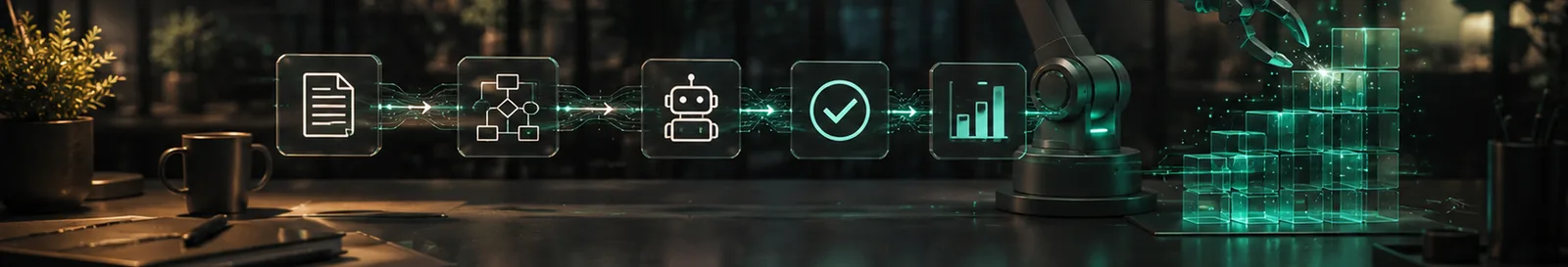 Document, decision, robot and approval steps chained in an RPA development services flow
