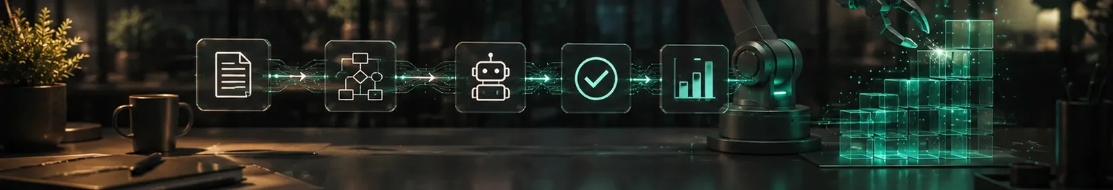 Document, decision, robot and approval steps chained in an RPA development services flow