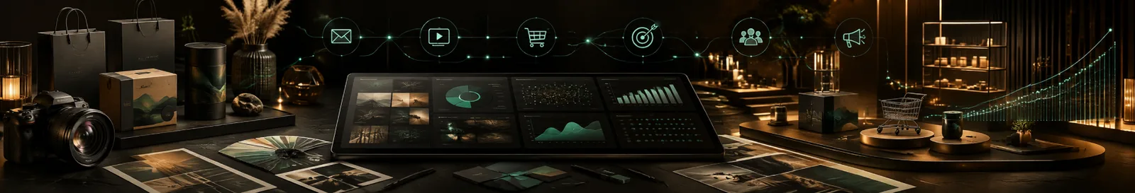 Storefront, campaign dashboards and funnel charts driven by sales enablement software