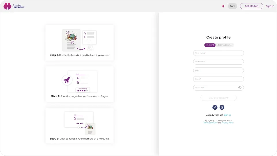 Smarter Humans onboarding screens explaining how study sessions are built