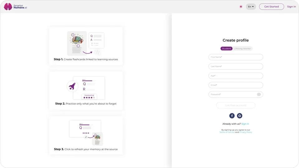 Smarter Humans onboarding screens explaining how study sessions are built