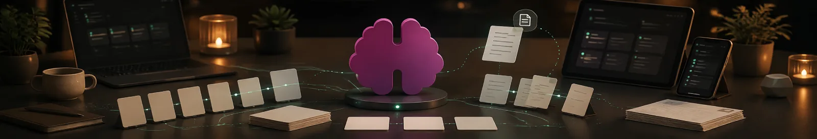 Smarter Humans brain logo beside study screens and review cards from a spaced repetition app