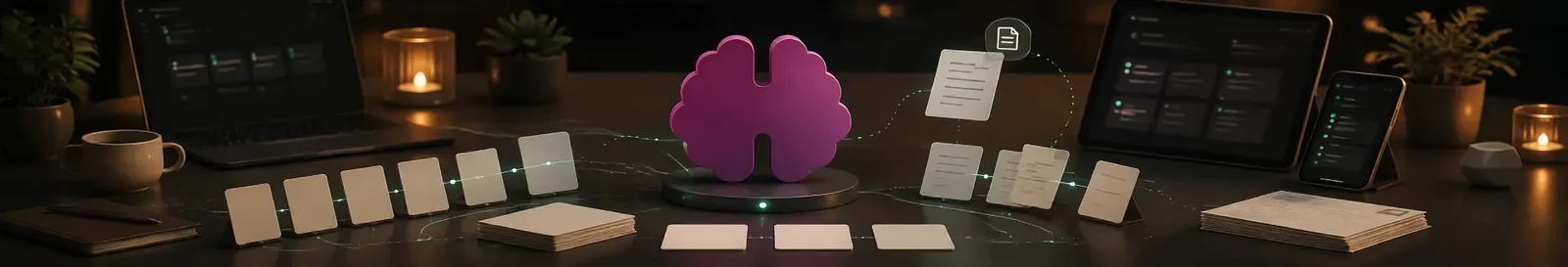 Smarter Humans brain logo beside study screens and review cards from a spaced repetition app