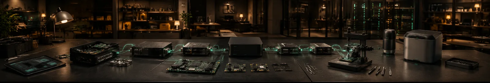 Engineering bench of modules, boards and tools behind product engineering services